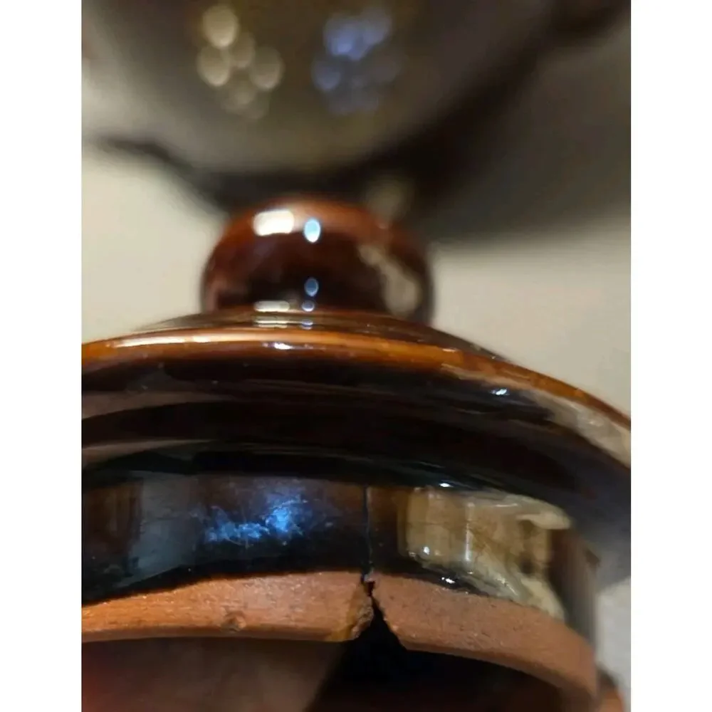 Vintage Brown Betty Redware Teapot Moriage Enamel Hand Painted Japan GUC MCM